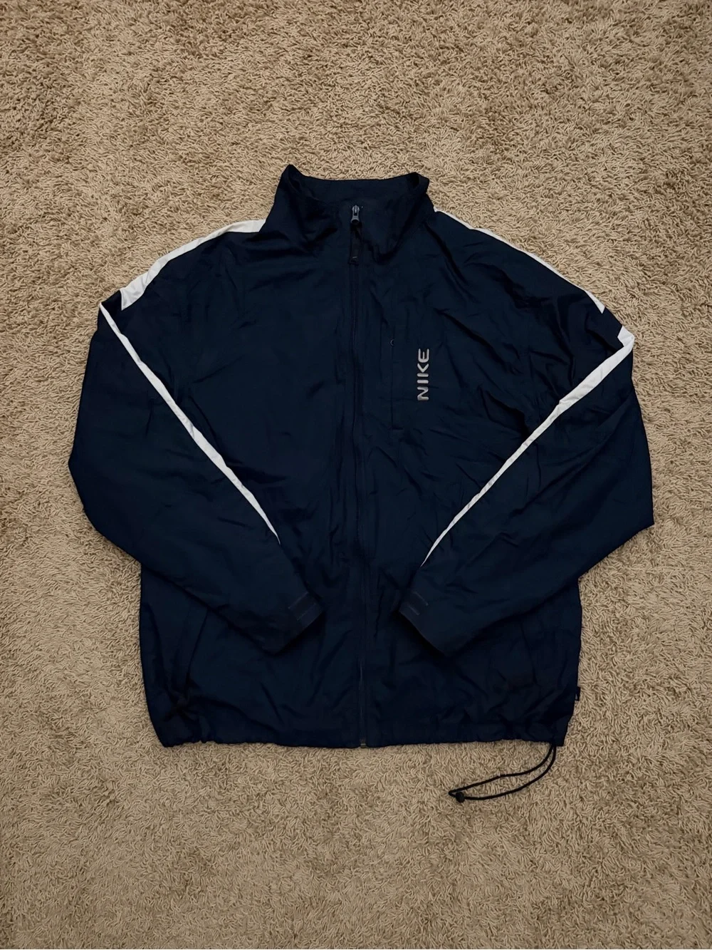 Vintage Nike Navy Blue Nylon Rain Track Jacket Windbreaker Size Large Y2K
